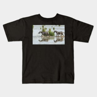 Zebras Cantering Across The Swamp Kids T-Shirt